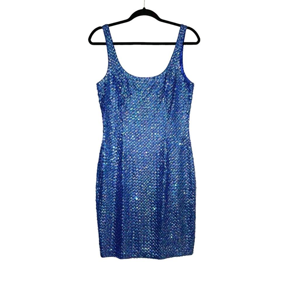 Niteline Della Roufogali Vintage Blue Sequin Mini Dress 10